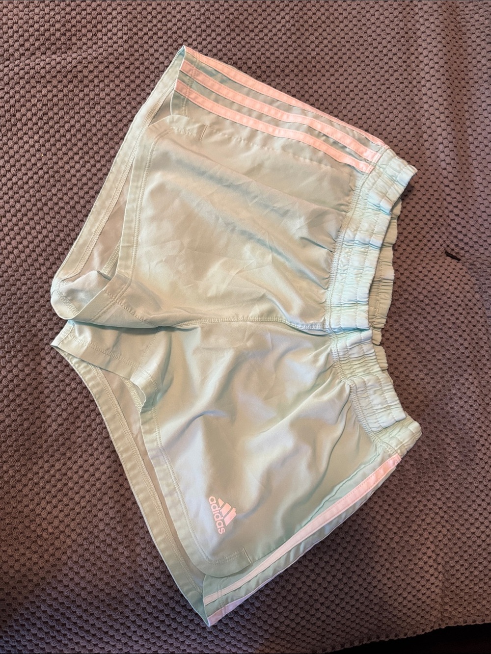 adidas Mint Green Shorts with Pink Stripe Accents
